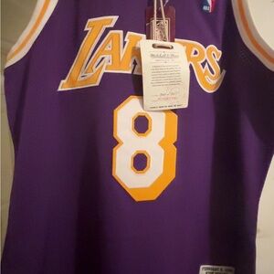 Mitchell & Ness Purple Lakers Jersey with CNN Number 8